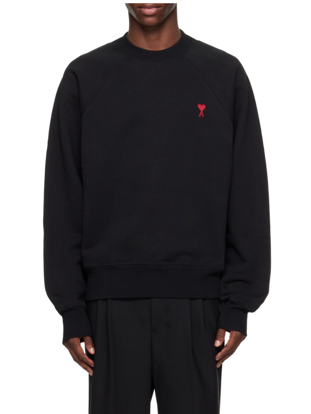 AMI Paris Black Ami de Coeur Heart Logo Crewneck Sweatshirt Sz Medium